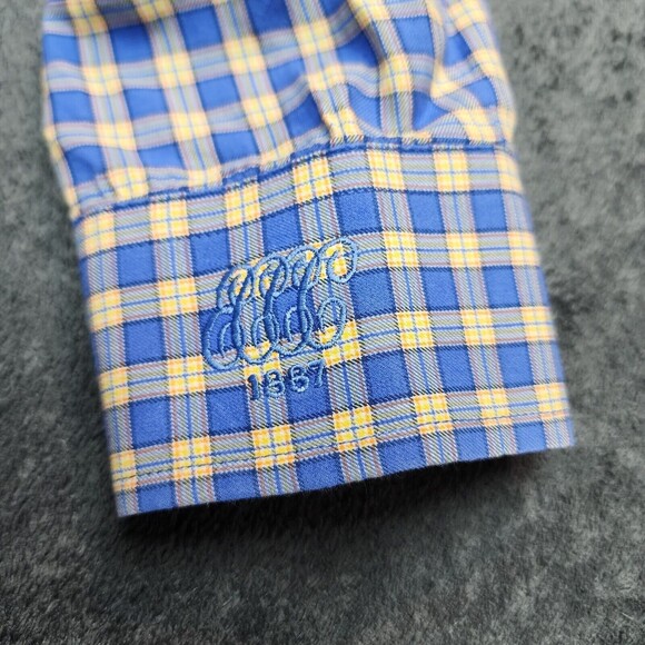 Turtleson Men's Blue Yellow Plaid Button Up Dress Shirt Size L - Picture 7 of 14